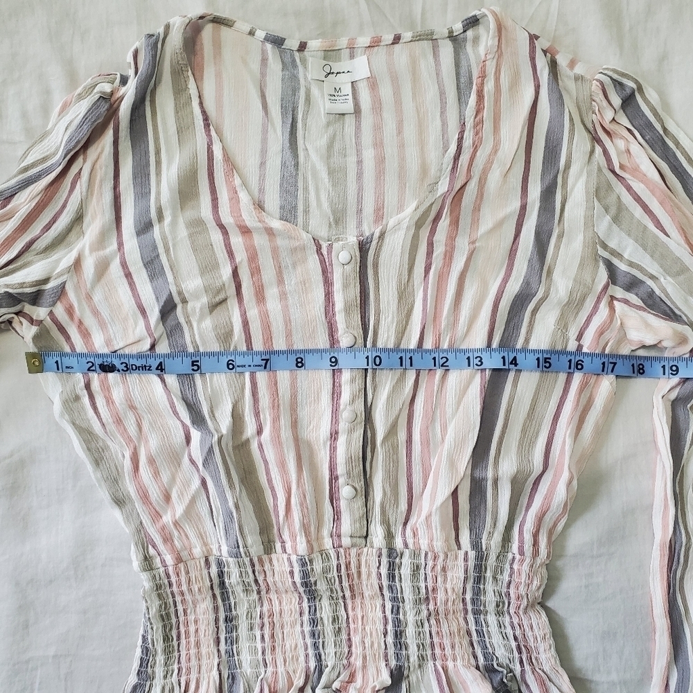 WOMEN'S Japna Neutral Striped Long Sleeve Crop Top Size M Buttons Smocked - Picture 10 of 11